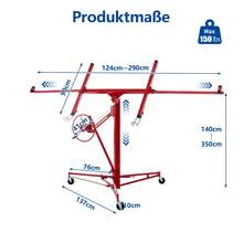Foldable Drywall Panel Lift: For Drywall Panels Up To 68 Kg, Adjustable Height From 180 To 470, 3 Wheels With Locking Brakes, 60° Tilt, Gray - 350-rOT - View 8