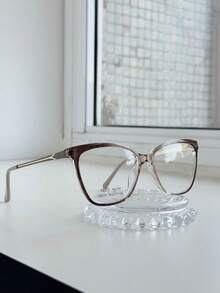 3-PIECE Women's Square Eyeglass Frame Kit NEW MODEL /1 Frame + 1 CASE + 1 CLOTH (Case, Cloth, And Chain Colors Are RANDOM) - Coffee Brown - View 5