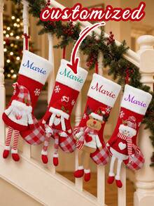 1 Personalized Christmas Stocking With A Name, Designed For Both Girl And Boy, Suitable For Family Gatherings And Holiday Decorations. - Multicolor - View 7