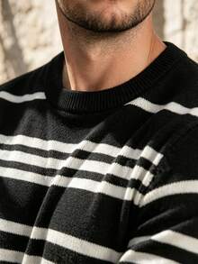 ALTZTAR Men's Nautical Striped Knit Crew Neck Short Sleeve Pullover T-Shirt, Casual Business Slim Fit - Black - View 5