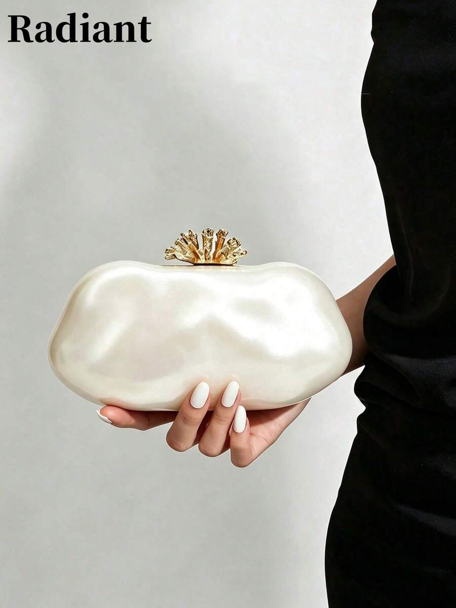 Luxury Evening Bag Unique Shaped Clutch Minimalist Pearl Mother Of Pearl Crossbody Bag Suitable For Evening Gowns Wedding Dresses Parties And Banquets - White - View 1