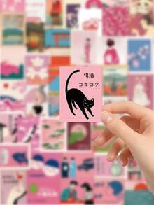 50Pcs Pink Japanese Retro Aesthetic Stickers Showa Style Decals For Journal Phone Case Water Bottle DIY Decor - Multicolor - View 5