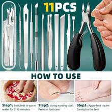 11pcs Stainless Steel Ingrown Toenail & Cuticle Removal Kit,Nail Clippers,Ideal For Men & Women's Manicure And Pedicure Set - Multicolor - View 6