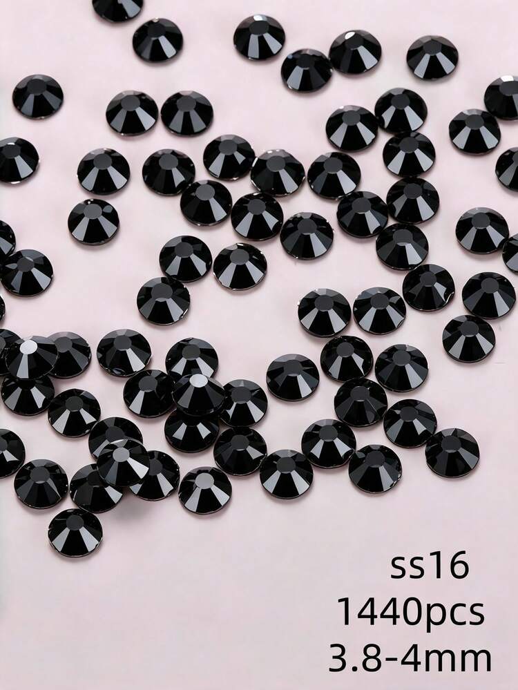 1440顆/黑色水晶熱熔平底水鑽，多尺寸圓形水晶水鑽，亮面黏性水鑽，適用於美甲、手機殼、鞋子、衣物、手工DIY裝飾 - 黑色 - 查看 9