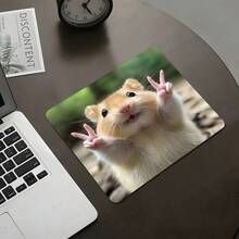 Cute Golden Hamster Square Mouse Pad, Humorous & Lively Pet Expression Pattern Design, Eye-Catching Desktop Decor Protective Mat, Rubber Non-Slip Edge-Locked Office Pad, Small Size Suitable For Laptop, Desktop Computer Gaming, Office, Daily Use - View 1