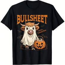 Halloween Bullsheet Cow Ghost T-Shirt - Highland Cow Pumpkin Design T-Shirt, Animal Humor T-Shirt - 款式 - 查看 1
