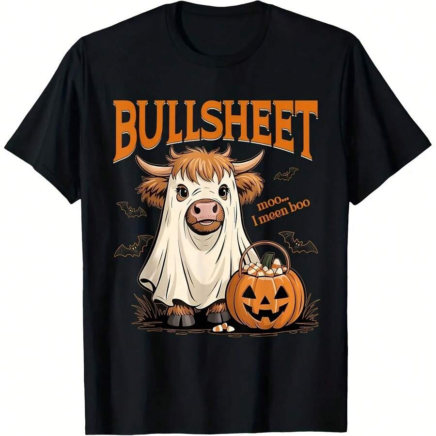 Halloween Bullsheet Cow Ghost T-Shirt - Highland Cow Pumpkin Design T-Shirt, Animal Humor T-Shirt - 款式 - 查看 1