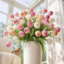 White Artificial Peony Tulip Flowers, Suitable For Home Vase Decoration, Wedding Bouquet And Table Centerpiece Decoration Home Decor Autumn Decor Wedding Decor Outdoor Garden Decor-Flowers - View 4