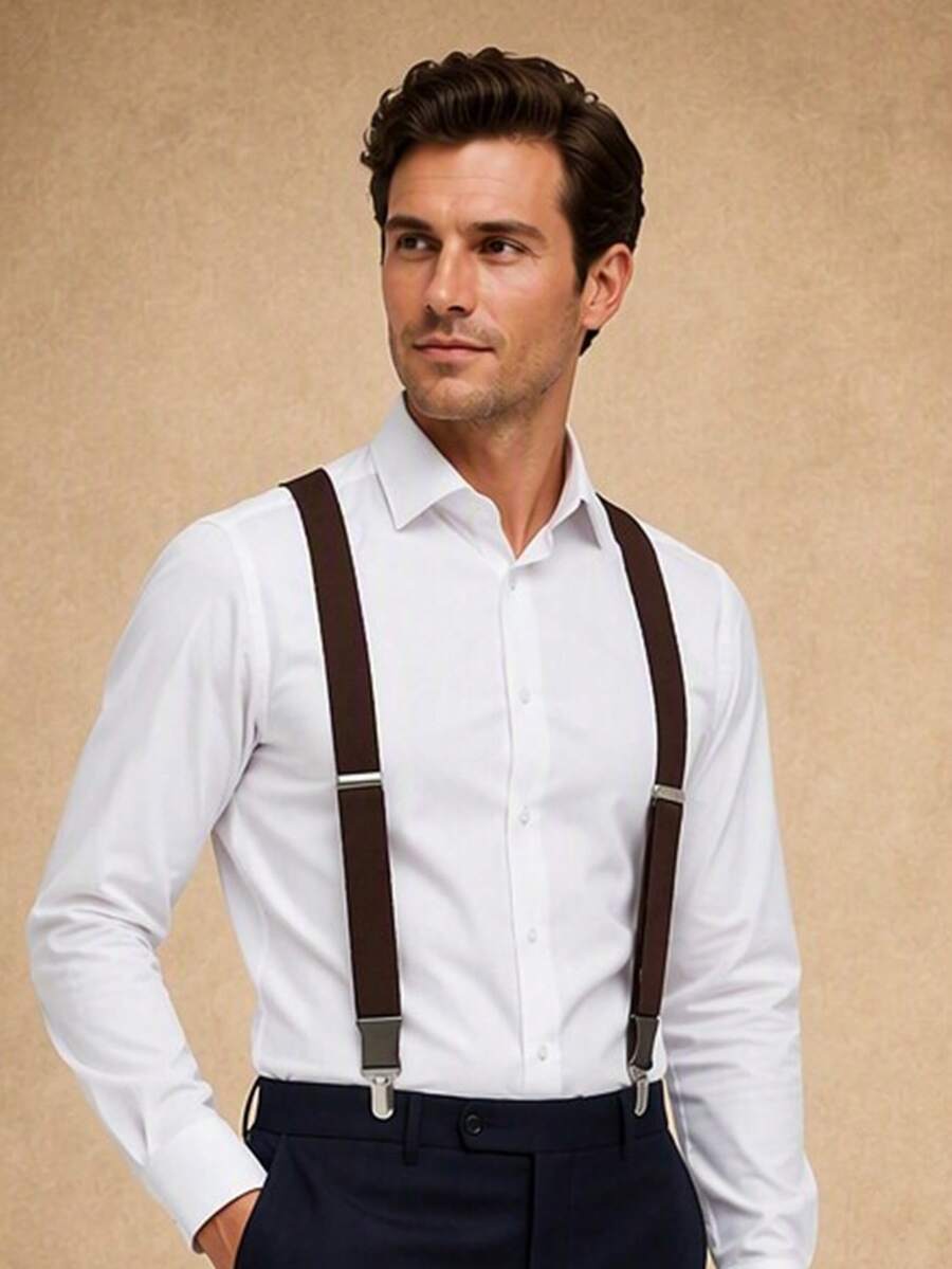 Men's High Elasticity 2.5cm Suspenders - Brown - View 1