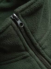 1pc Men's Fleece Zip-Up Jacket, Colorblock Circle Patchwork Stand Collar Outerwear, Loose Long Sleeve Casual Jacket, Autumn/Winter - Army Green - View 4