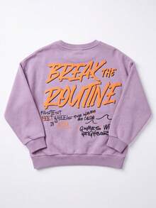 1pc Boys BREAK THE ROUTINE Graffiti Letter Crew Neck Sweatshirt, Taro Purple American Street Style Loose Fit Toddler Big Kids Spring Autumn Pullover - Purple - View 4