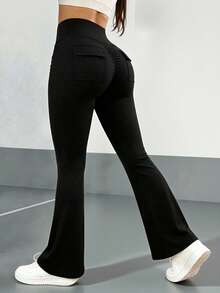VENORA High Elastic Bootcut Yoga Pants, Back Ruched Pocket Hip Lift Flare Leggings, Slim Fit Daily Workout Bell Bottom Pants,Sportswear,Gym,Fall - Black - View 7