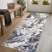 Techigher Machine Washable Hallway Runner Rug, Non Slip Kitchen Runner Mat, Modern Abstract Bedside Rug, Low Pile Foldable Floor Carpet For Entryway, Laundry Room, Bathroom - Blue - View 2