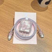 5pcs Flower/Cherry/Data Cable Protector 20W Apple 15 Pro Max Fast Charging 14 13 Soft Shell 12 Charger 11, Best Choice For Friend Gift - Pink - View 3