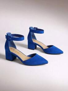 Womens Court Shoes Elastic Ankle Straps - Blue - View 3