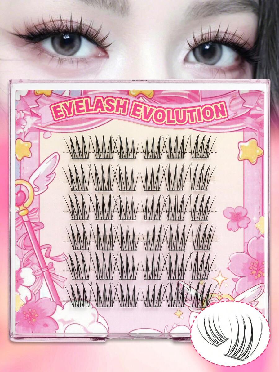 EYELASH EVOLUTION 36pcs/Pack Single Cluster False Eyelashes, Cartoon Style Delicate Eyelash Clusters, C Curl, Natural Cluster Eyelash Extensions, 9-12mm Mixed Length, Suitable For Beginners, Easy To Use, DIY Applicable, Suitable For Holidays, Parties, Travel And Dates - C - View 1