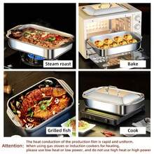 SOKANY 1pc Square Stainless Steel Baking Pan With Lid, Rectangular Baking Pan, Non-Stick Thickened, Dual Handles, Perfect For Grilling, Roasting Fish, Buffet, Essential Tool For Home Cooking, Hotel Restaurant And Food Stall - Other - View 2