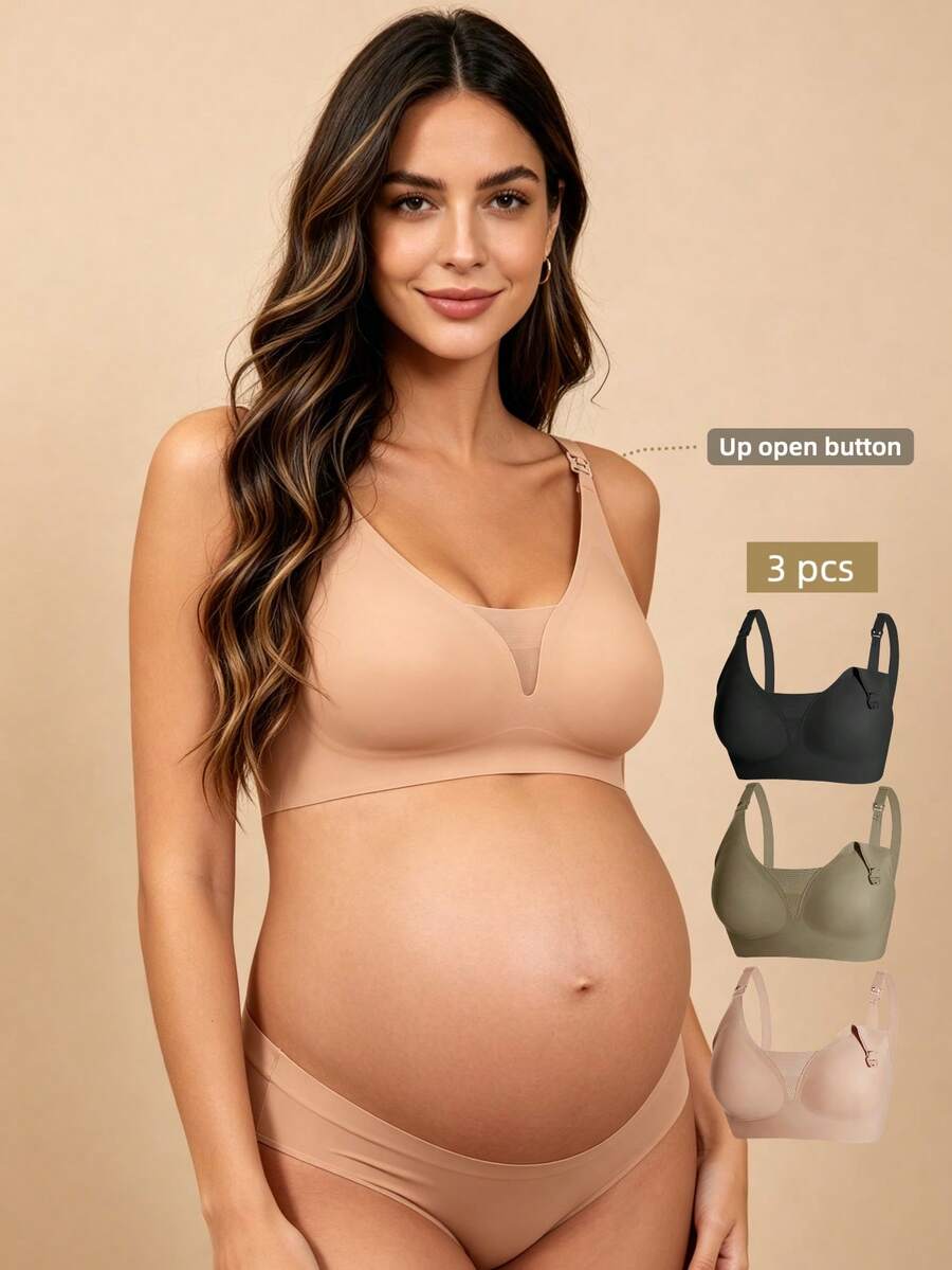Hart & Haze 3件裝孕婦哺乳內衣,深V領性感前扣哺乳內衣,舒適無縫提拉支撐 - 彩色 - 查看 1
