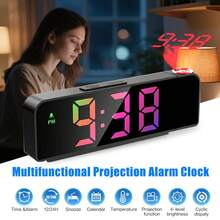 Projection Alarm Clock, Black Shell USB 5V Powered, Color Changing Light, Display Year Date Temperature, Adjustable Brightness Digital Projection Clock For Bedroom - Black Projection Alarm Clock - View 1