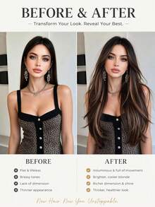 Natural Deep Brown Highlighted Long Wavy Layered Wig 61cm Middle Part Synthetic Fiber Wig Suitable For Daily Fashion, Halloween Christmas Party, Gothic Witch Cosplay, Comes With Wig Cap - Brown Highlight - View 6