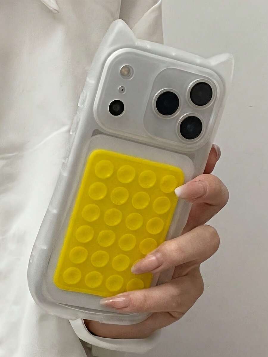 2 pièces Coque de téléphone minimaliste esthétique mignonne avec oreilles de chat, ventouse mate givrée, compatible avec iPhone 18 Pro Max 17 16 15 14 13 12 11 Pro Max, coque arrière en TPU souple - Jaune citron - Voir 1