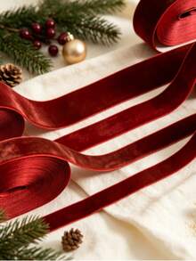 2/5/10/25 Yards Burgundy Velvet Ribbon Christmas Tree, Multiple Sizes 1 Inch | Velvet Christmas Ribbon For Gift Wrapping, Bows, Wreaths, Holiday Crafts (2/5 Yards No Spool, 10/25 Yards With Spool For Easy Storage) - Flocked Ribbon - View 6
