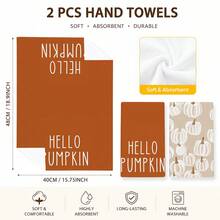 2pcs Pumpkin Pattern Kitchen Towels, Soft Fabric Absorbent Hand Towels With Floral Design, Rustic Autumn Style, Suitable For Kitchen, Dining Room, Thanksgiving, Halloween, Autumn Party, Harvest Season, Home Decor, 4/6/8pcs Set - Multicolor - View 6
