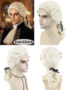 Vintage 18th Century Gentleman Judge Curly Ponytail Wig, Synthetic Fiber Full Head European Court Noble Style Wig, Halloween Historical Theme Cosplay Costume Accessory, Adult Men's - Multicolor - View 4