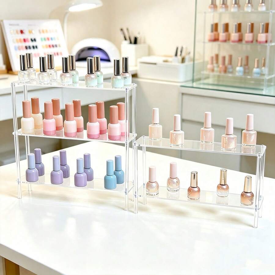 1 buah Organizer Kutek Akrilik Bening, Rak Display Kapasitas Besar untuk Minyak Esensial dan Gel Kuku, Rak Penyimpanan Bertingkat Kokoh untuk Salon, Toko Kecantikan dan Meja Rias, Tempat Penyimpanan Hemat Ruang untuk Peralatan Manikur, Mudah Dirakit, Desain Modern