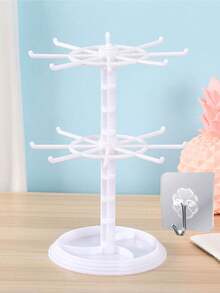 16-Hook Rotating Storage Rack, Adjustable Bottom Spacing. Can Be Used As A Key Rack/Display Rack For Storing Keys, Glasses, Or As A Desktop Jewelry Rack With Tray For Storing Necklaces - Multicolor - View 11
