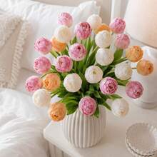 White Artificial Peony Tulip Flowers, Suitable For Home Vase Decoration, Wedding Bouquet And Table Centerpiece Decoration Home Decor Autumn Decor Wedding Decor Outdoor Garden Decor-Flowers - View 5