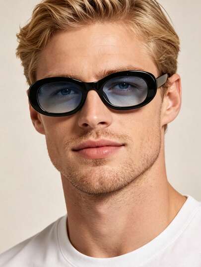 1 PC Men's Oval Fashion Glasses Classic Solid Color Frame Lightweight PC Material Soft Tinted Lens Casual Style For Daily Commute With Glasses Box