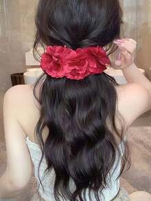 1pc Large Wavy Ponytail Pear Blossom Claw Clip, Realistic Natural Invisible Black Hair Extension, Fashionable Banana Clip With Floral Design, Premium Style For Women - Multicolor - View 13