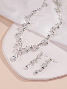 Women's 4-Piece Bridal Wedding Silver Crown Necklace Earrings Exquisite Wedding Accessories Set - Silver - View 7