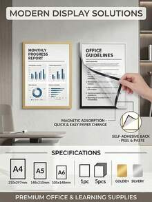 2/5pcs A4/A5/A6 Magnetic Sign Holders, Self-Adhesive Transparent Wall Display Frames, Reusable Document And Poster Holders, Suitable For Office, School, Store Organization - Multiple Specifications - View 2
