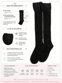 1 Pair Women's (Suitable For 60kg) Black Contrast Lace Comfortable Over-The-Knee Socks, Versatile For Daily Wear - Multicolor - View 6