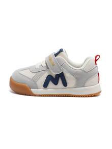 mini bala Toddler Retro Sneakers 2026 New, Mesh & Leather Splicing Color Block Hook & Loop Lace-Up Non-Slip Casual Kids Shoes - Grayish White - View 2