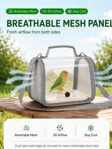 Parrot Carrying Cage, Breathable Bird Cage Carrying Bag, Suitable For Parrots, Pigeons, Lizards, Hamsters, Portable Transparent Small Pet Travel Bag - Grey - View 6