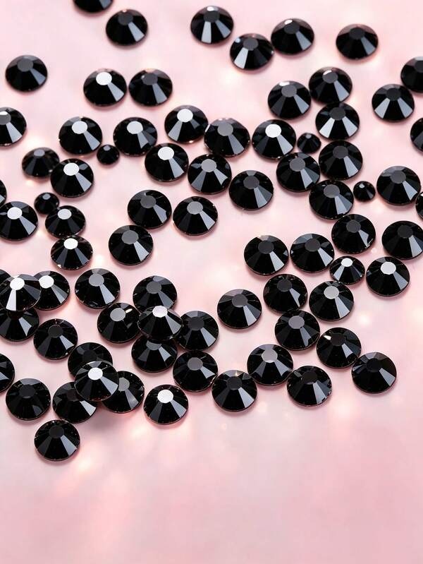 1440pcs/Black Crystal Hot-Melt Flat-Back Rhinestones, Multi-Size Round Crystal Rhinestones, Shiny Adhesive Rhinestones, Suitable For Nail Art, Phone Cases, Shoes, Clothing, Handmade DIY Decoration