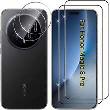 2+2pcs Set Compatible With Huawei Honor Magic8/Magic8 Pro/Magic V5/Magic V3/Magic7/Magic7 Pro/Magic7 Lite/Honor 400 Pro/Honor 200/Honor 200 Pro Phone Screen Protector Film Lens Protector, Curved Tempered Glass Screen Film + Lens Protector, 9H Hardness Full Coverage High Definition Bubble-Free Scratch-Resistant - Clear - View 3