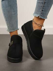 Botas de Tornozelo de Inverno com Fivela, Forro Térmico, Sola Grossa, Plus Size, Ajuste Largo, Slip-On, Sapatos Quentes para Mulheres - Preto - Visão 2