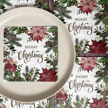 20pcs Merry Christmas Paper Napkins, Cocktail Napkins, Red And White Lunch Dinner Guest Towels, Decorative Napkins, Suitable For Christmas Holiday Party Supplies And Bathroom - Multiple Styles - View 2