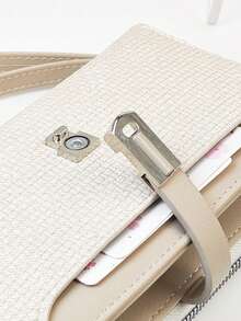 Women's Mini Handheld Phone Wallet, Exquisite Snap Closure, Colorblock Patchwork, Soft PU Long Wallet, Multi-Functional Large Capacity Card Holder, Zipper Coin Purse, Lightweight And Fashionable - Beige - View 2