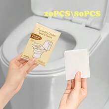 20/80pcs Disposable Toilet Seat Covers, Water-Soluble Paper Toilet Seat Pads For Travel, Business Trip, Commute, Hotel, Portable And Convenient - View 2