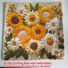1pc Sunflower Print Pillow Case (2D Printed Pattern, Not Embroidered), Creates A Full Spring Atmosphere, 100% Polyester Square Single-Sided Printed Cushion Cover, Machine Washable, Zipper Closure, Suitable For Sofa, Bed, Car, Bedroom And Living Room, Pillow Insert Not Included - Yellow - View 5