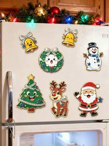7/1pc Christmas Refrigerator Magnets Set, Santa Claus, Christmas Tree, Snowman, Reindeer, Bell Soft Magnetic Ornaments, Reusable Holiday Decorations - Multicolor - View 7