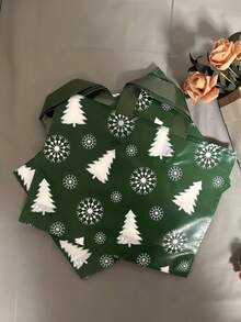 Christmas Style Green Background Snow Tree Tote Bag, Gift Bag, Shopping Bag, Fully Allover Print White Christmas Tree And Snowflake Pattern, Rich And Fresh Christmas Atmosphere, Suitable For Christmas Gifts, Small Businesses, Party Favors - Multiple Styles - View 8