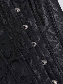 Yuwenier Romantic Black Corset Top Off Shoulder Jacquard Ruffle Trim Long Bow Button Front Boneed Grommet Eyelet Shapewear For Dinner Party Halloween - Hitam - View 9