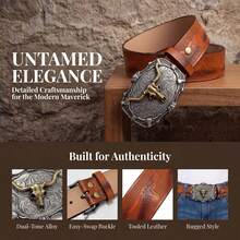 1pc Men's Casual PU Leather Belt, All Season, Western Cowboy Vintage Carved Print Design - Multicolor - View 4