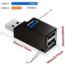 Multifunction USB 3.0 Hub Mini Splitter 1 To 3 High Speed USB 2.0 Adapter, With Chain/Laptop USB Flash Drive Card Reader - View 3